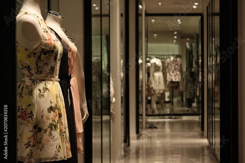 fashion shopping with mannequins, mirrors, and fitting rooms