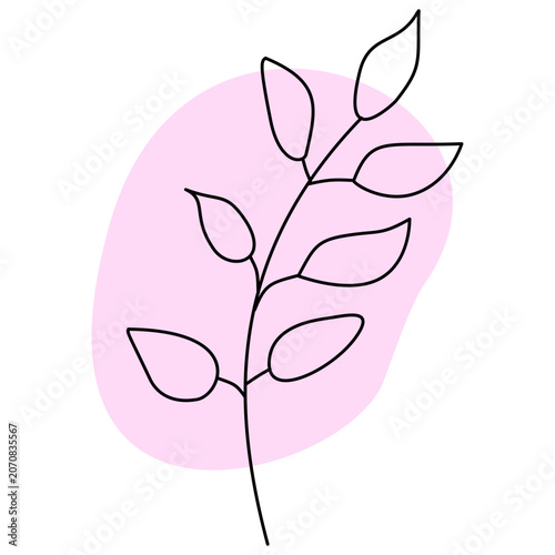 Minimalist Leafy Line Art with Pink Abstract Shape Background