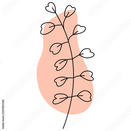 Minimalist Rounded Leaf Line Art with Organic Orange Shape Background