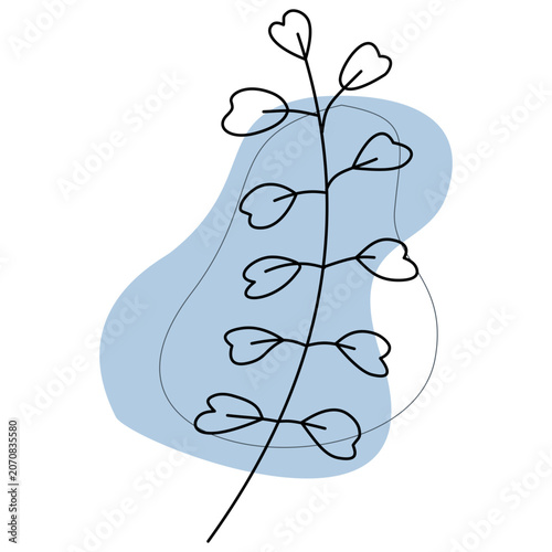 Minimalist Rounded Leaf Line Art with Organic Orange Shape Background