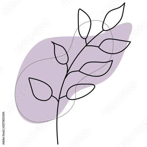 Minimalist Foliage Line Art with Organic Purple Shape Background
