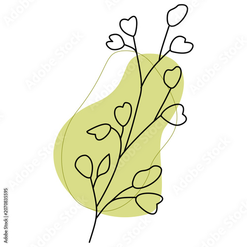 Minimalist Heart Leaf Line Art with Organic Blue Shape Background