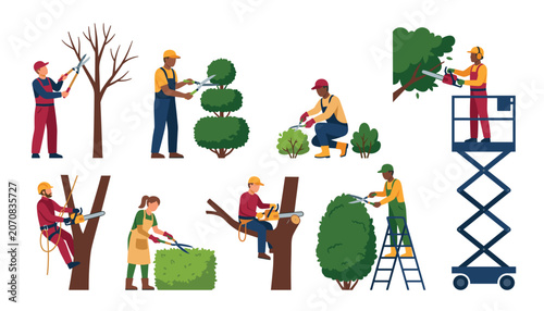 Bild auf Leinwand Tree trimming transparent gardeners vector set