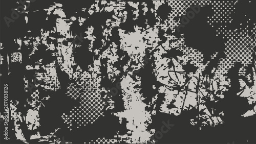 Obraz na płótnie Dark halftone grunge pattern with geometric shapes and noisy textures vector illustration