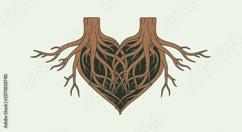 Heart Shaped Tree Roots Vector Illustration