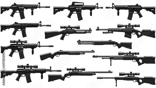 Foto Assorted firearms on display against a neutral background