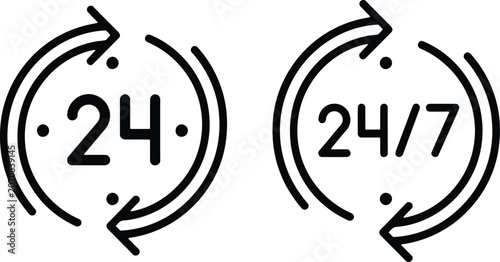 Obraz na plátne 24 hour and 24 7 icons for customer support and service availability