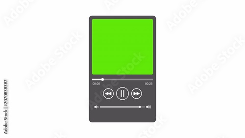 Vertical animated audio player interface overlay animation on a transparent background, Music playback UI with progress bar and green screen album placeholder on a transparent background