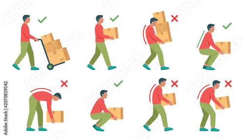 Obraz na plátně Safe lifting posture vector set