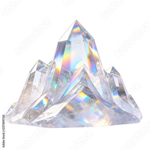 Abstract Crystal Mountain Formation with Rainbow Refractions and Light Play
