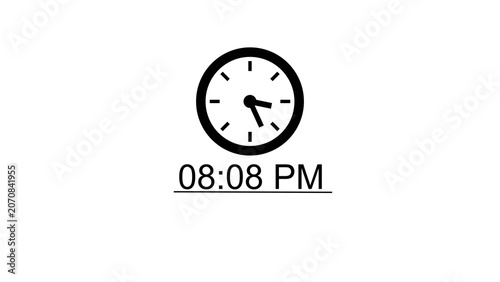 Billede på lærred Black analog clock displaying time 08:08 PM against a pristine white background
