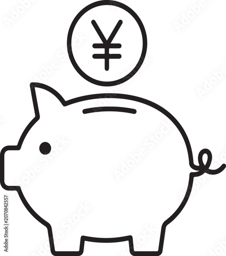 Japanese yen currency saving concept with piggy bank line icon illustration