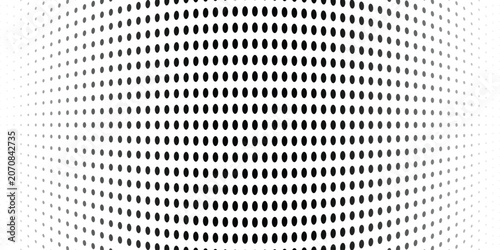 Bilde på lerret Convex halftone globe pattern with black oval dots and perspective distortion on white background
