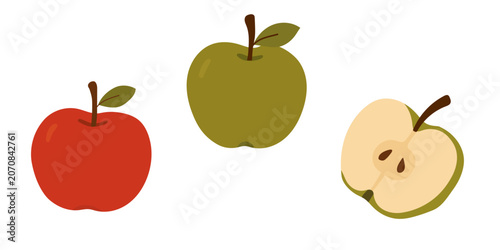Collection of red and green apples with whole and sliced fruit in a simple seasonal style
