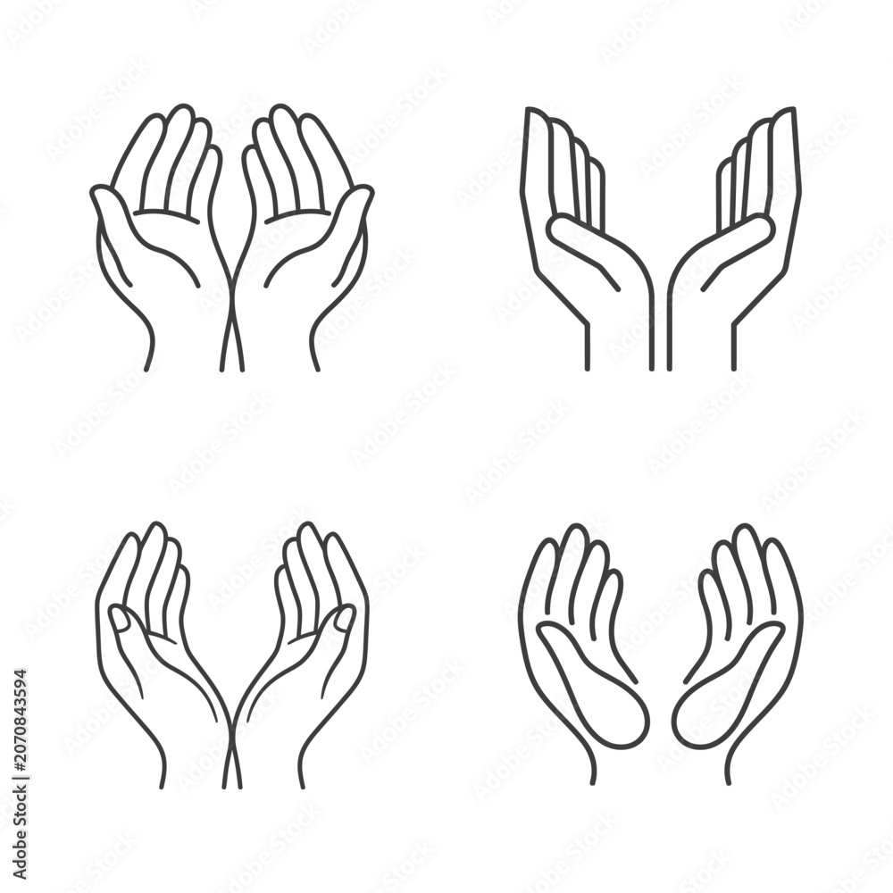 Fototapeta premium Open Hands Icons Set - Vector Line Art