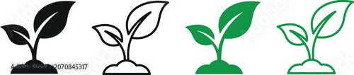 Photos plant sprout icon with leaves and soil, outline and silhouette vector illustrati