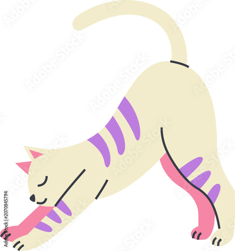 Cute Stretching Cat Illustration - Minimalist Yoga Pet Vector Art