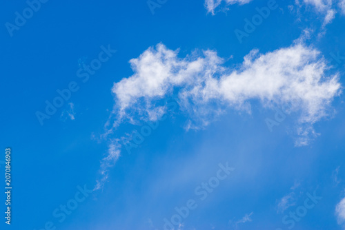Beautiful blue sky with white fluffy clouds, natural daytime image, cloudscape with copy space. Scenic beauty of nature of Leh, Ladakh, India. Ladakh is known for clear atmosphere, bright environment.