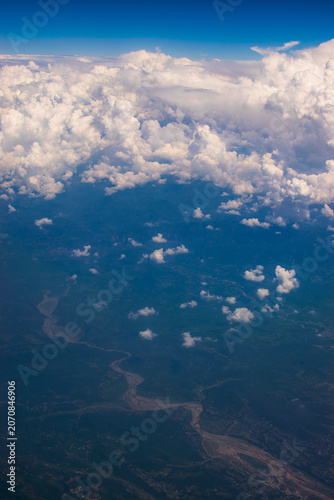 Aerial view of Srinagar from sky, image shot from aeroplane flying above Srinagar, Jammu and Kashmir, India.