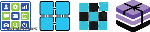 Fényképezés Collection of various colorful flat design icons and buttons for interface desig