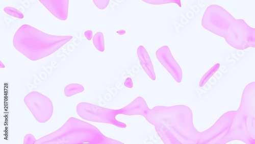 Pink flower petals falling on light blue background