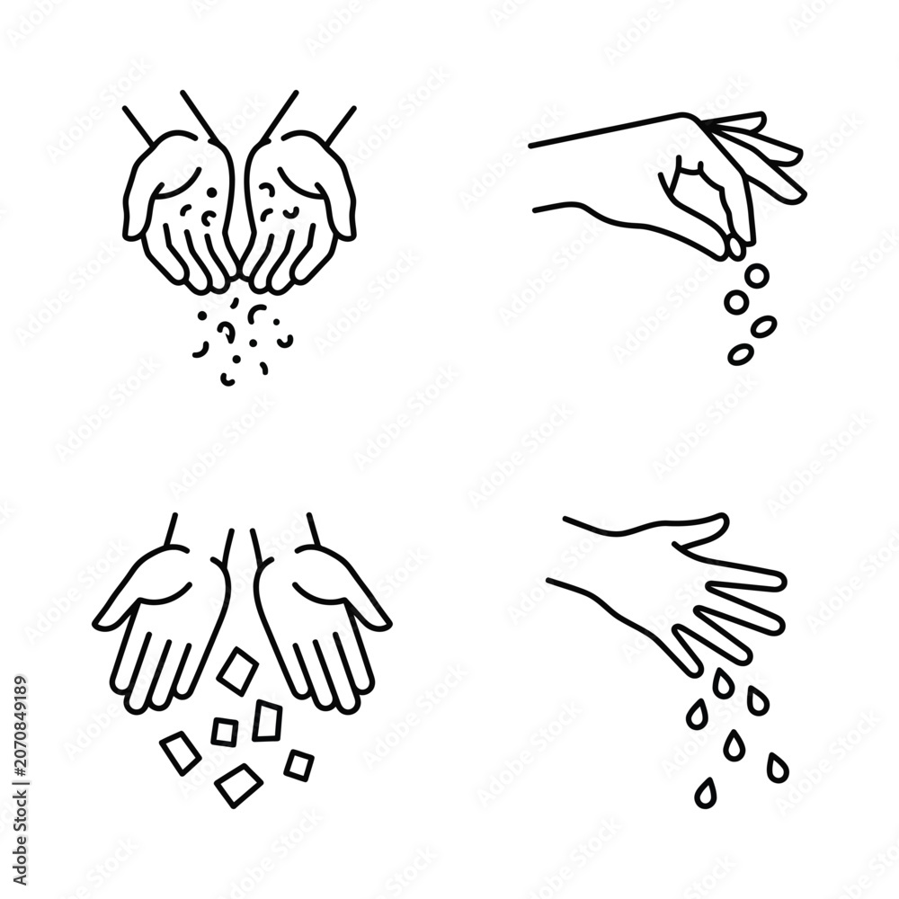 Fototapeta premium Hand Pouring Seeds and Grains Icons Set