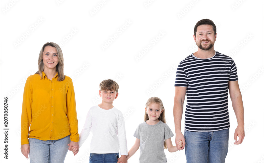 Fototapeta premium Portrait of happy family on white background