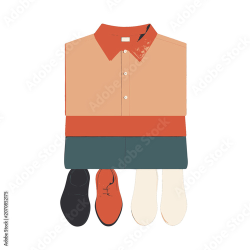 Folded clothing and footwear arranged for a person