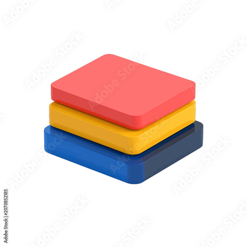 Three stacked colorful blocks on a white background
