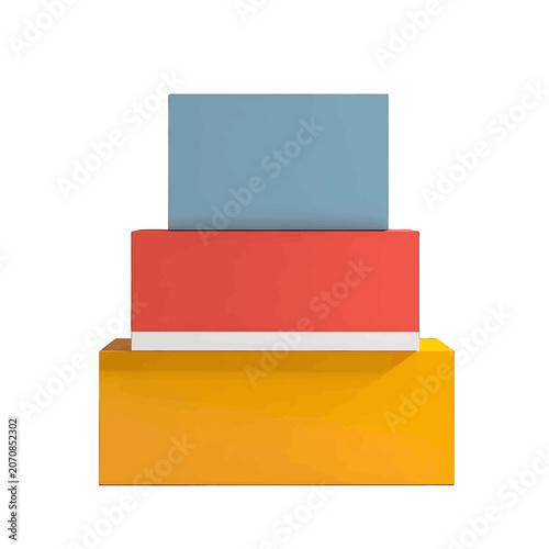 Three stacked geometric blocks in primary and secondary colors