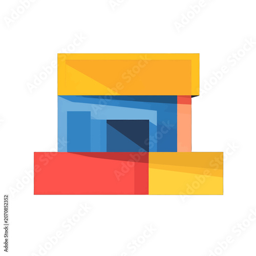Geometric abstract structure with vibrant color blocks and shadows