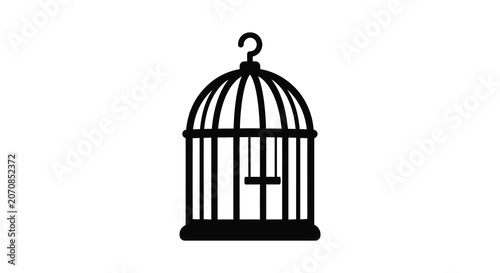 Konstfotografi Birdcage Silhouette On White Background Minimalist Graphic Design