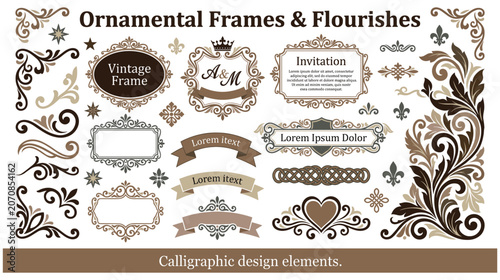 Ornamental frames and flourishes calligraphic design elements.