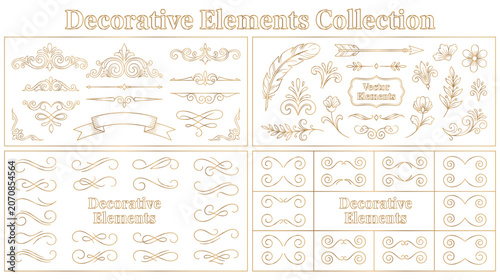 Cuadro en lienzo Decorative elements collection with golden swirl icons.