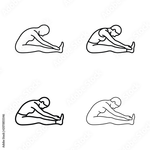 Yoga Pose Illustration: Seated Forward Bend Exercise Line Art Vector