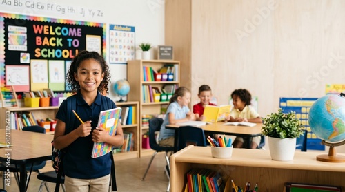Students Learn and Interact in a Bright Classroom Filled With Books and Color...