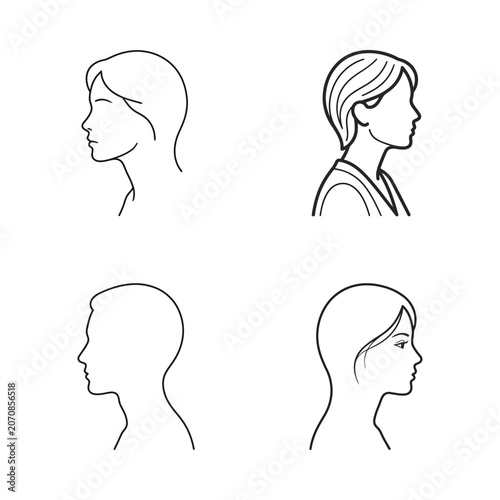 Profile Silhouettes: Diverse Human Head Outlines in Minimalist Style