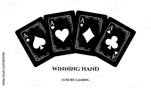 Cuadro en lienzo Black and Gold Four Aces Poker Cards Luxury Casino Gambling Vector Illustration