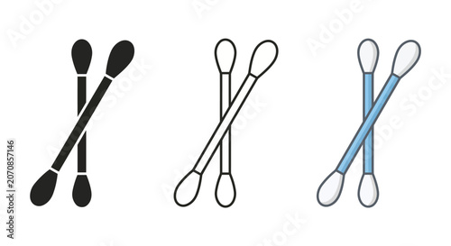 Crossed cotton swabs vector illustration in black outline and color