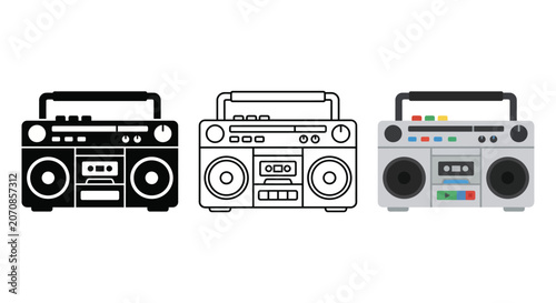 Obraz na plátně Boombox Icons In Black Outline And Color Styles On White Background