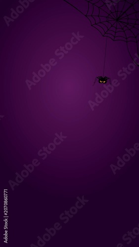 Minimal Halloween Vertical Background with Spider Web and Bat Silhouette