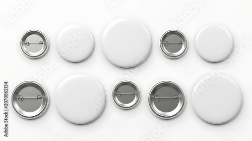 Blank White Round Pin Buttons and Back Views Mockup Set