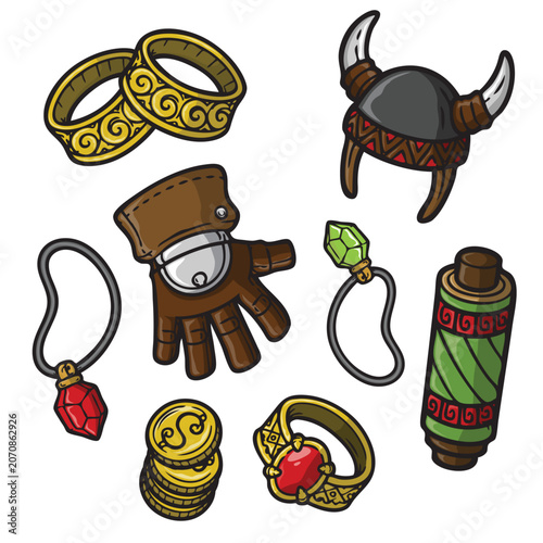 Colorful Hand-Drawn RPG Adventure Doodles – Treasure Items Pack