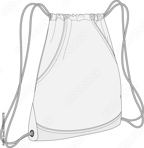 Fotografie Drawstring cinch sack backpack CAD vector template