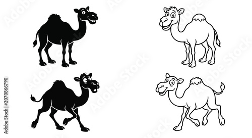 Photography Camel Silhouettes And Line Art On White Background