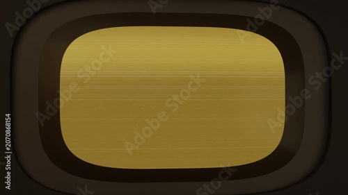 On playback showing rounded screen expanding gold line into field in dark bezel with white flash