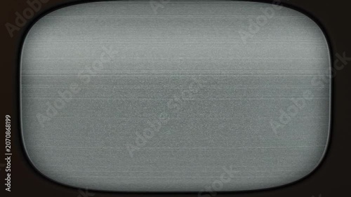 Showing rounded monitor starting narrow band widening into scanline noise, white flash at close-up