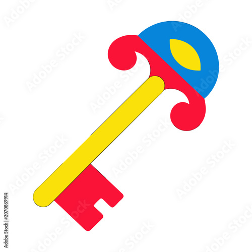Colorful flat illustration of a vintage skeleton key.