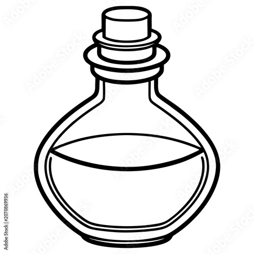 Glass bottle with cork stopper containing herbal oil or potion.