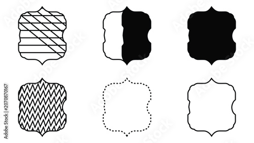 Elegant Vintage Frame Icon Set, Classical Baroque Label Shapes Vector Illustration with Patterns and Outlines